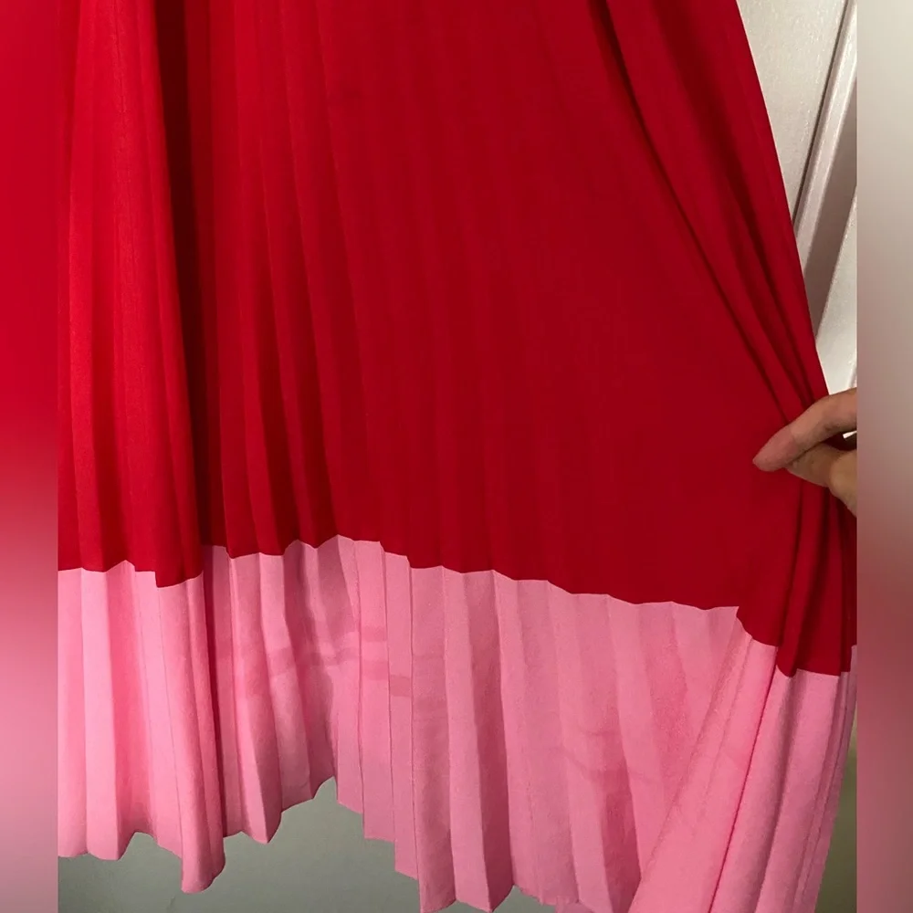 Adian Mattox Pleated Halter Midi Dress, pink and red, 0 - Picture 7 of 7